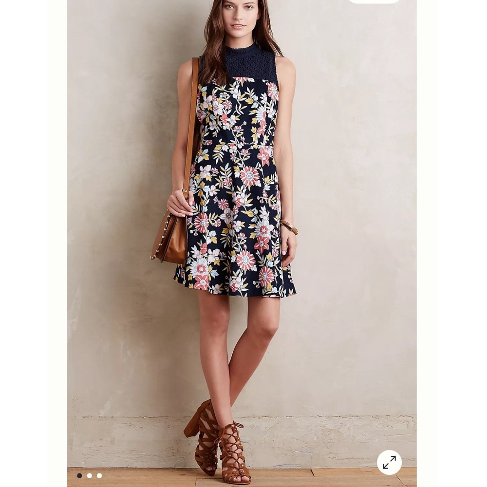 Moulinette Soeurs Anthropologie Floral Ashbury Corduroy Dress Sz 12P Lace Preppy